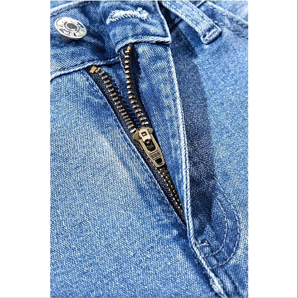 DISTRESSED MID WASH RAW HEM FLARE WIDE LEG JEANS  BOUTIQUE ITEM NEW  SIZE 16 - Picture 13 of 16